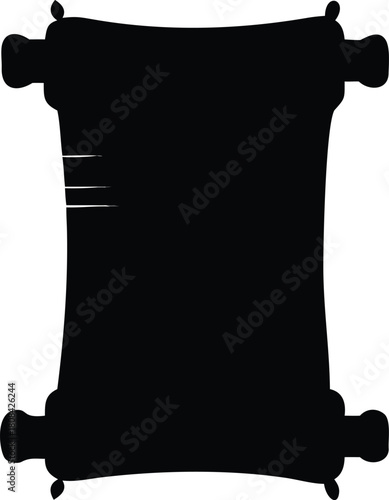 A black silhouette of an ancient rolled parchment scroll with decorative ends