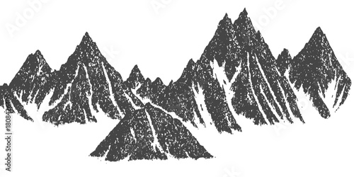 Vector illustration of a snowy winter forest landscape with pine trees and high mountain peaks