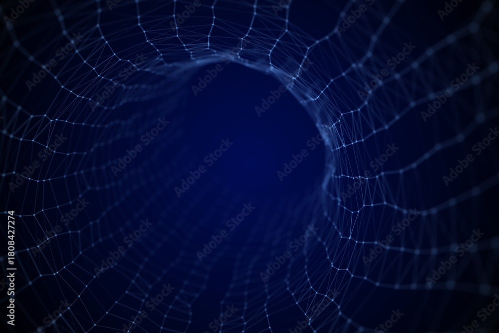 Naklejka premium Digital tunnel network background for deep technology visualization and advanced ai data flow design.