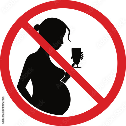 Prohibition sign depicting a pregnant woman with a glass no alcohol allowed