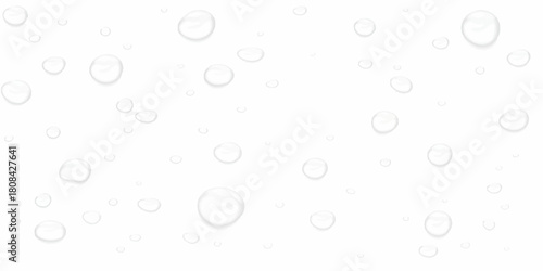 Abstract macro photography of fresh blue water drops and clear bubbles on a wet glass texture pattern