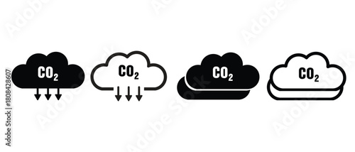CO2 Cloud Emission Icon Set, Vector Shape Graphic Design Elements, Isolated Environmental Pollution Symbol Collection