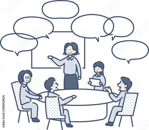 オフィスで会議をするビジネスパーソンのイラスト