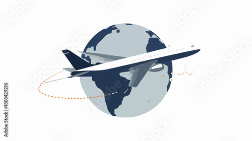 Passenger Jet Flying Across Global Map Flat Vector Concept