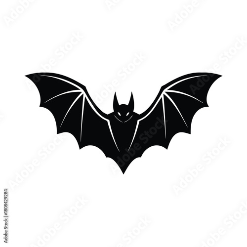 Creepy halloween bat silhouette flying on a clean white background isolated on white background