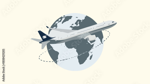 Global Flight Path: An airplane gracefully navigates the skies, circling the globe, symbolizing travel and exploration around the world.