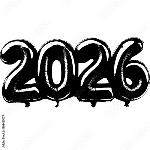 New Year 2026 Celebration: A stylish black balloon display shaped as '2026' represents the dawn of a new year, symbolizing anticipation, fresh starts, and festive atmosphere.