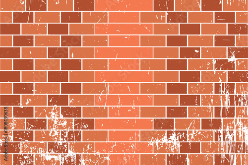Old aged orange brick wall background with rough grunge scratch texture design Vector