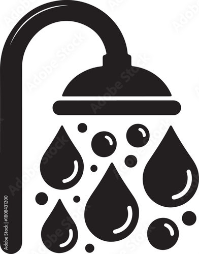 Modern showerhead with sparkling water drops and bubbles