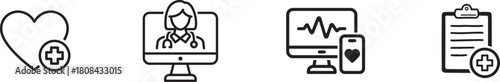Online medical consultation and healthcare service icons isolated on