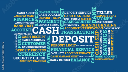 Cash Deposit Bank Word Cloud, Banking Financial cash operations and service terms