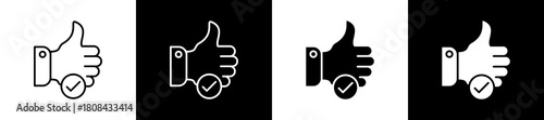 Accepted icon set in line and glyph style on black and white background