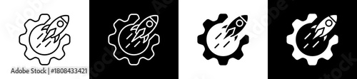 Release icon set in line and glyph style on black and white background