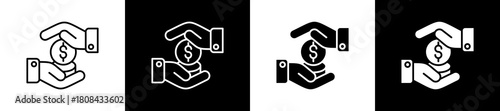 Recognition icon set in line and glyph style on black and white background