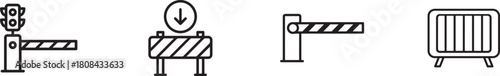 Road barrier icons isolated on for traffic and construction