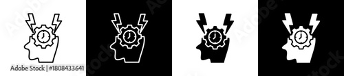 Stress icon set in line and glyph style on black and white background