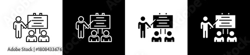 Teach icon set in line and glyph style on black and white background
