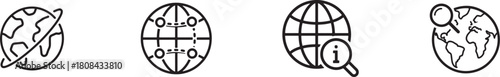 Collection of globe icons showing information, search, and planetary concepts