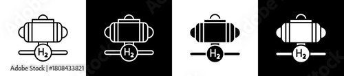 Hydrogen Gas icon set in line and glyph style on black and white background