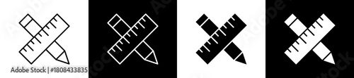 Design icon set in line and glyph style on black and white background