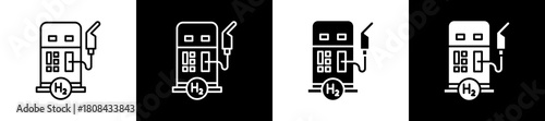 Fuel icon set in line and glyph style on black and white background