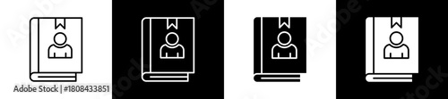 Authorship icon set in line and glyph style on black and white background