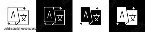 Language icon set in line and glyph style on black and white background