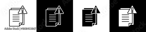 Policy icon set in line and glyph style on black and white background
