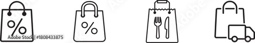 Shopping bag icons isolated on for online sale and food delivery