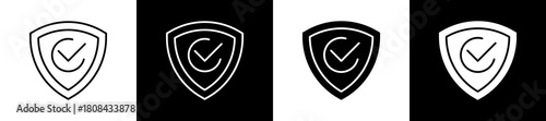 Protection icon set in line and glyph style on black and white background