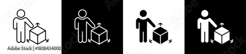 Three-Dimensional icon set in line and glyph style on black and white background