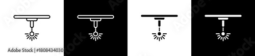 Laser Melting icon set in line and glyph style on black and white background
