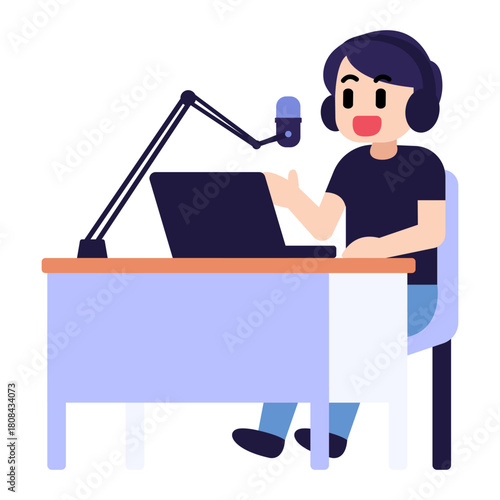 An enthusiastic young podcaster illustration
