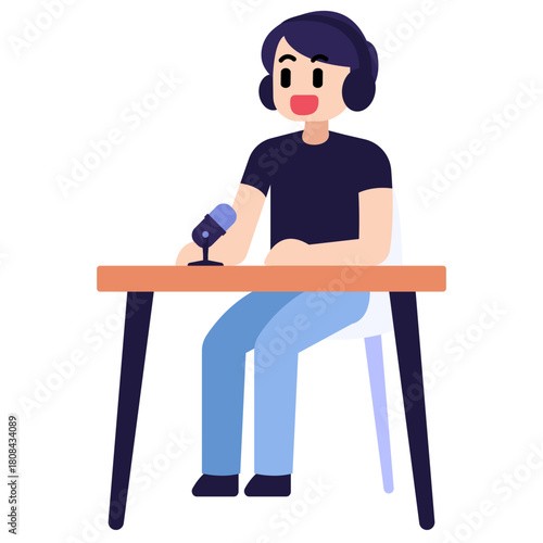 An enthusiastic young podcaster illustration
