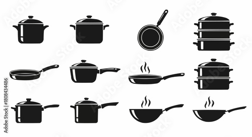 Collection of Kitchen Cookware Pots and Pans Silhouettes.