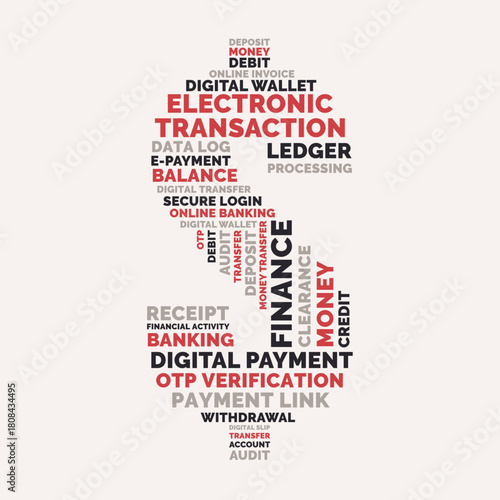 Electronic Transaction Dollar Sign Word Cloud, Digital Banking payment and ledger terms
