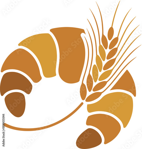 Artistic croissant and wheat stalk bakery logo design