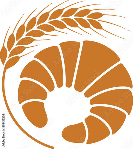 Golden croissant and wheat stalk icon for bakery and food brands