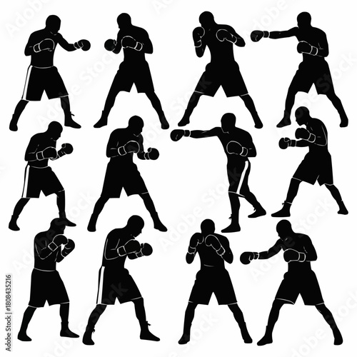 Silhouetted Boxers in Action - A Dynamic Boxing Collage.