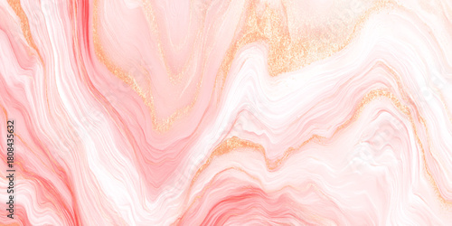 Abstract pink and gold marble texture with alcohol ink and luxurious golden veins on pastel background digital art dreamy watercolor effect.