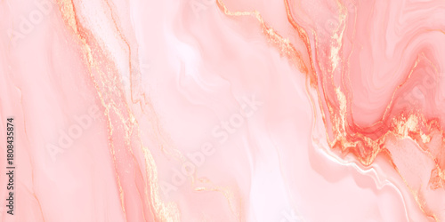 Abstract pink and gold marble texture with alcohol ink and luxurious golden veins on pastel background digital art dreamy watercolor effect.