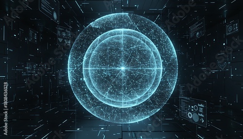 Glowing orb in digital dimension