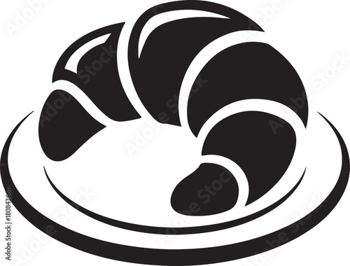 Simple black and white croissant icon on a plate