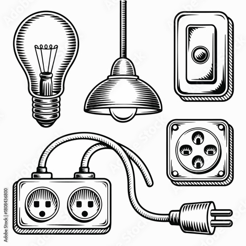 Vintage Hand-Drawn Electrical Icons Set