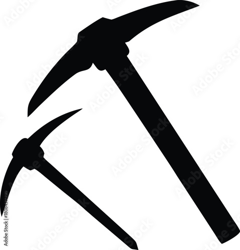 A black silhouette illustration depicting two pickaxes crossing each other diagonally high quality