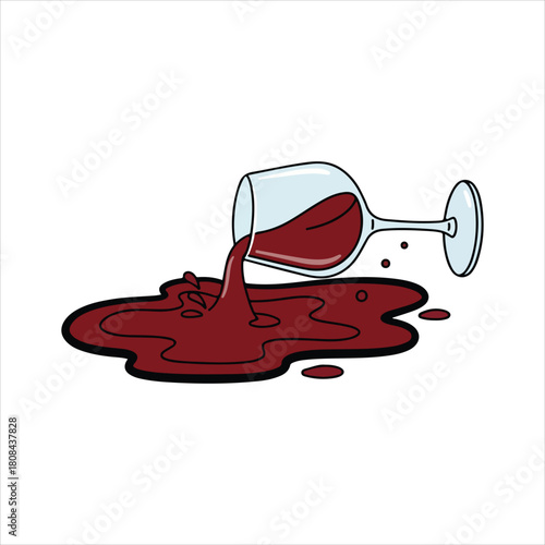Spilled red wine from an overturned glass cartoon illustration Art & Illustration