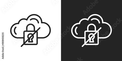 Private Cloud Icon In Black And White Line Style