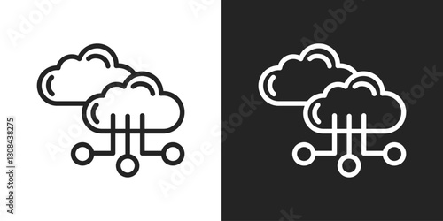 Hybrid Cloud Icon In Black And White Line Style