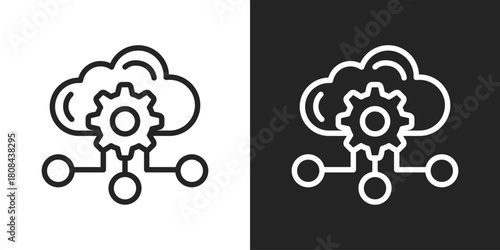 Cloud Computing Icon In Black And White Line Style