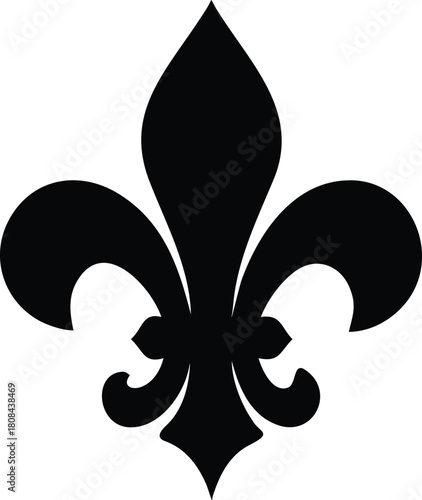 A black fleur de lis symbol presented on a clean stark white